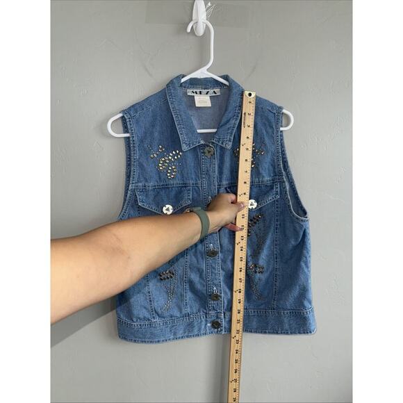 Vintage 90’s Denim Jean Western Vest Woman’s Sz S By M.E.Z.A Turquoise Beaded - Picture 8 of 8